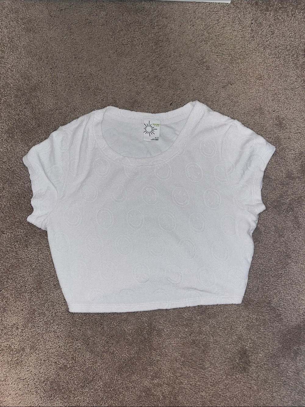 Aerie Offline White Smiley Face Cropped Tee